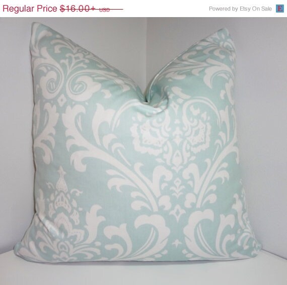 SUMMER SALE Pale Blue Damask Pillow Cover Decorative by HomeLiving