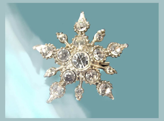 Rhinestone Snowflake Brooch Paste Stones by CollectionSelection