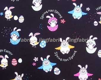C127 - 1 meter  SDLP Cotton Fabric - Cartoon - Rabit, cat and flower (145cm width)