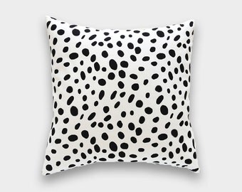 Black Dots Decorative Pillow Cover. Dalmatian Spots Throw Pillow Cover. Choose from 12 Sizes.