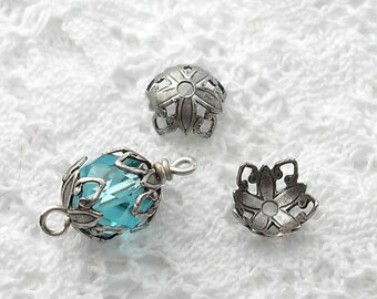 24 Bead Caps Antiqued Silver Filigree Vintage Style Bead Caps