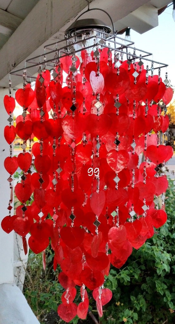 Solar Capiz Shell Windchimes Chandelier Red Heart Chimes Solar Capiz Shell Windchimes Chandelier Red Heart Chimes With Light Square