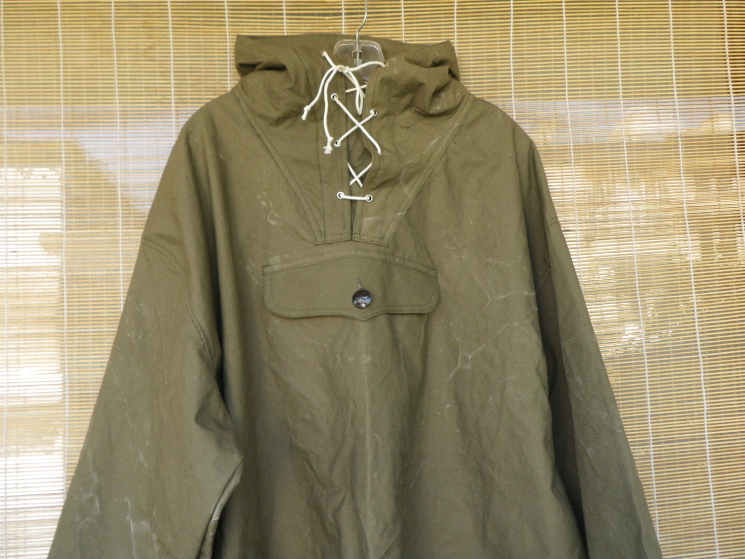 Vintage Military Green Canvas Anorak Parka Smock With Hood