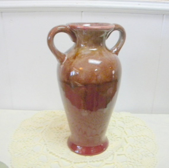 Vintage Burgundy vase drip glaze mid century by TreasuresFromTexas