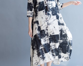 Cotton and linen Loose Fitting Long Maxi Dress oversize Loose long dress Women Robe Gown