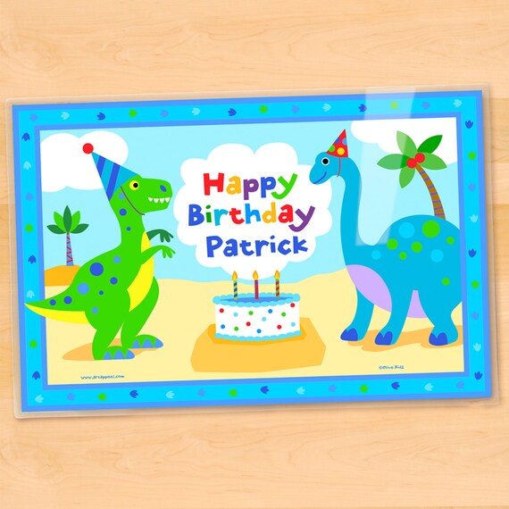 Kids Personalized Dinosaur Birthday Placemat Laminated