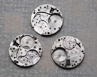 0.9 inch Set of 3 vintage wrist watch movements.