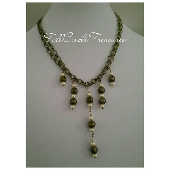 Antiqued Gold Necklace Handmade Necklace by FullCircleTreasures