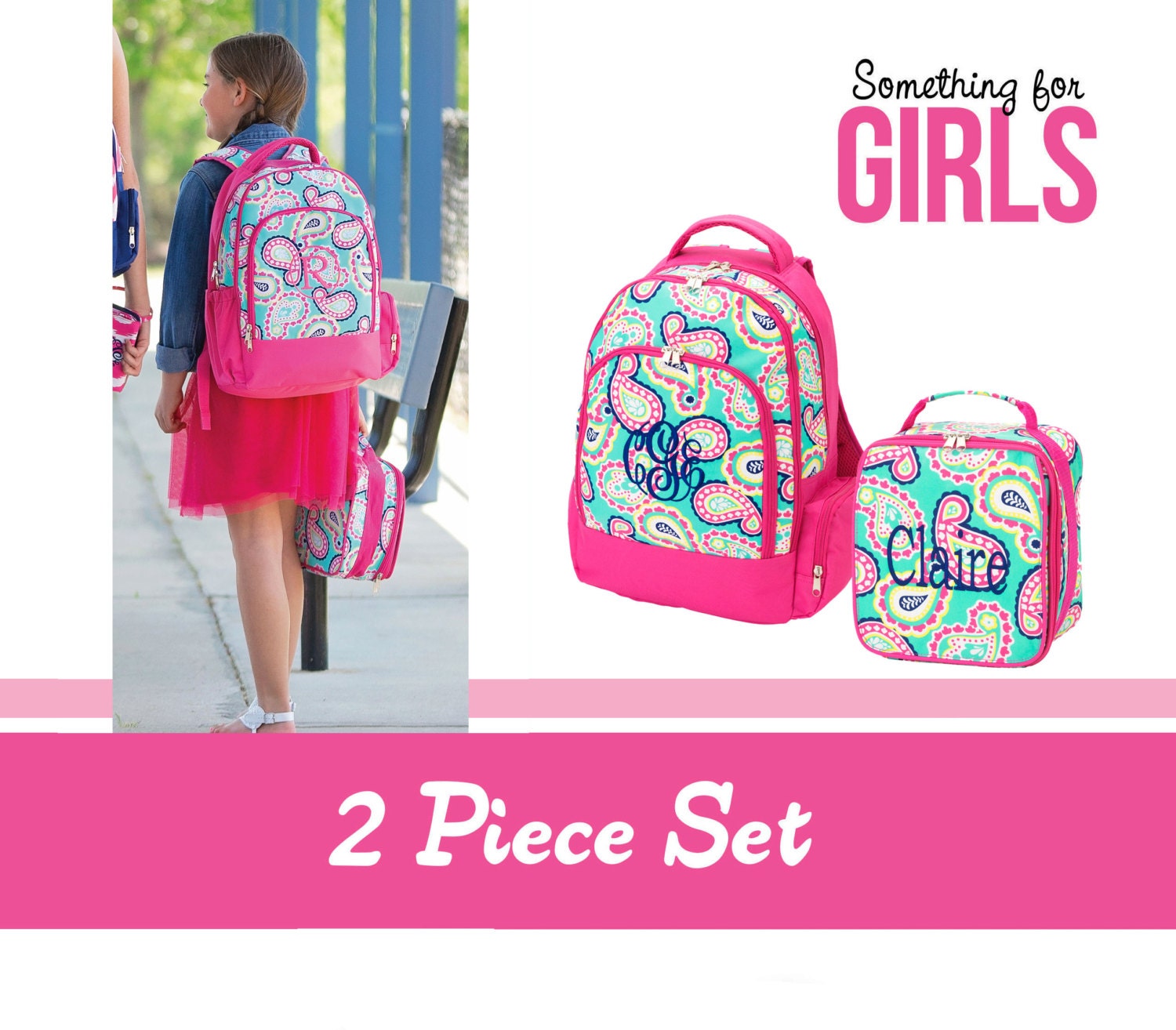 Personalized 2 piece School Backpack and Lunch Box set for