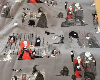 Elizabeth Studio Oddities Halloween Cotton Fabric by the yard. Ghastly family pics!