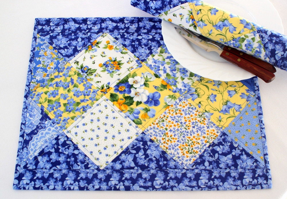 Quilted Placemats Blue Yellow Placemats Summer Table Mats