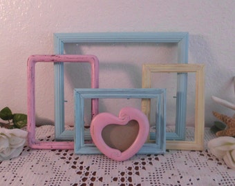 Pastel Frame Set Rustic Shabby Chic Distressed Picture Photo Wall Gallery Collection Beach Cottage Baby Nursery Home Decor Shower Gift