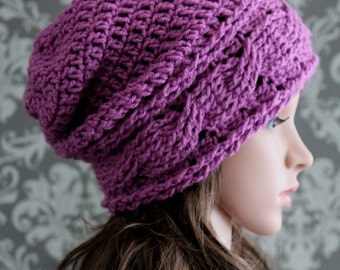 Crochet PATTERN - Slouchy Hat Crochet Pattern - Crochet Patterns for Women - Crochet Cable Hat Pattern - 4 Sizes Baby to Adult - PDF 415