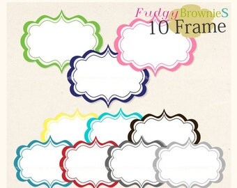ON SALE Digital frame, square frames , instant download white background frame, digital scrapbooking frames. yellow, blue, green A-28