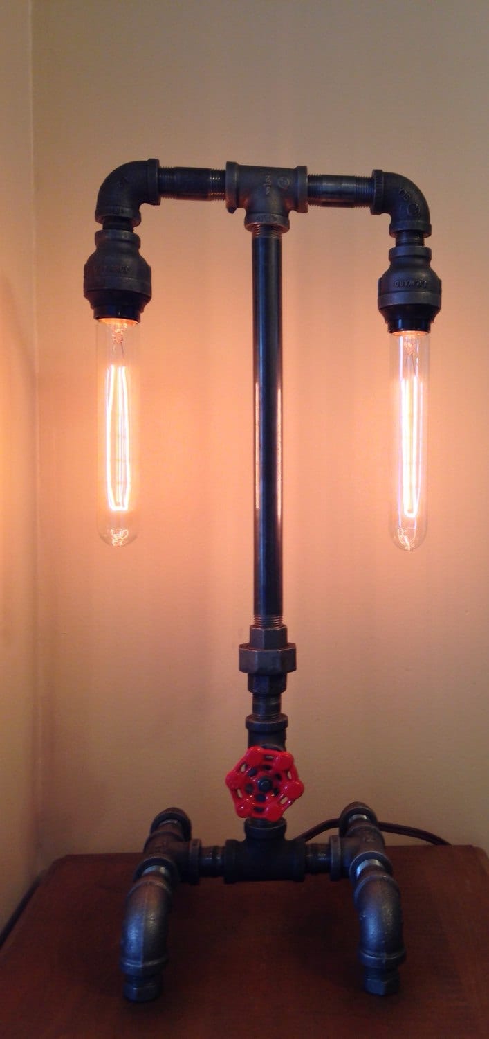 Industrial Iron Pipe Lamp Dual Socket and Faucet On/Off