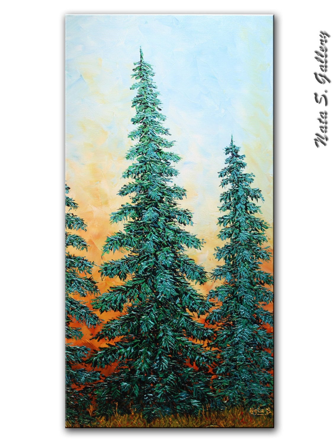 Modern Pine Tree Painting Abstract Contemporary by NataSgallery