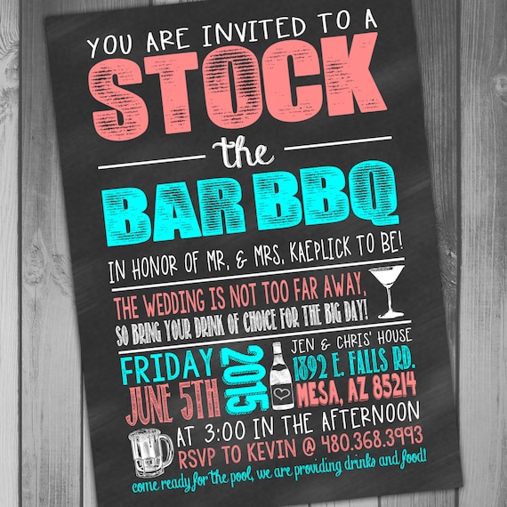 Stock the Bar Invitation Stock the Bar Party Wedding BBQ I do BBQ Chalkboard Wedding Couples