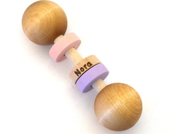 Wooden Baby Toy - Personalized Baby Rattle - Pick Any 2 Colors - Hill Country Woodcraft