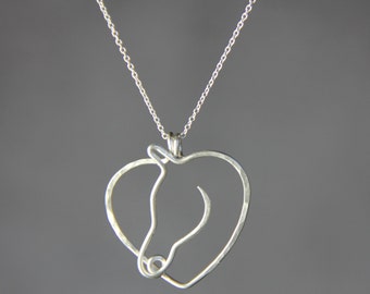 Sterling silver heart horse pendant Kentucky Derby necklace Free US Shipping handmade Anni Designss
