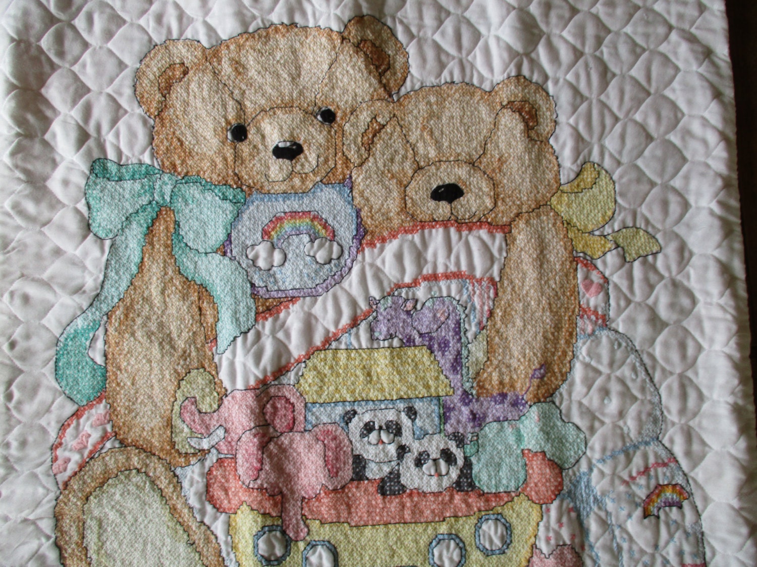 Handmade Baby Blanket Quilt Cross Stitch Embroidery Crib Size