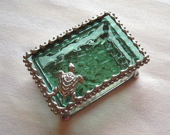 Stained Glass Jewelry Box|Sea Turtle|Sea Turtle Jewelry Box|Trinket Box|Jewelry|Jewelry Storage|Sea Foam|Handcrafted|Made in USA