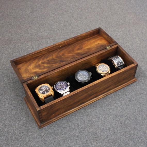 Personalized Rustic Men's Watch Box for 5 watches New Wood