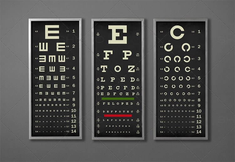 eye chart print triptych typography poster snellen vintage