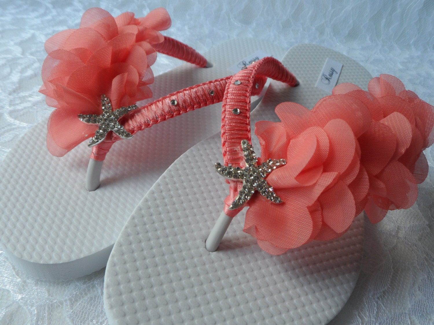 Coral Bridal Flip Flops / Beach Wedding Flip Flops