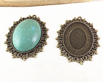 5pcs 30x40mm Antique Bronze Cameo Cabochon Base Setting Charm Pendants B308-5