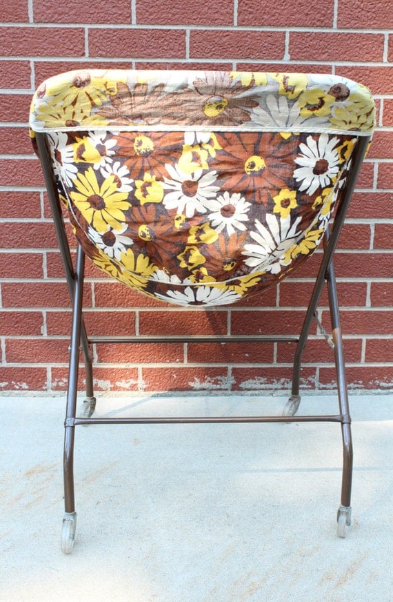Vintage Rolling Laundry Cart Basket on Wheels Foldable