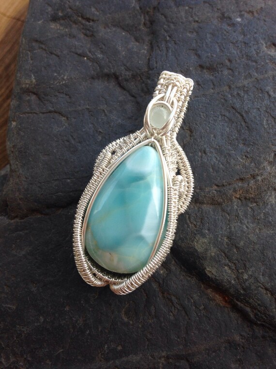 Wire Wrapped Pendant Larimar Pendant Wire Wrap Jewelry