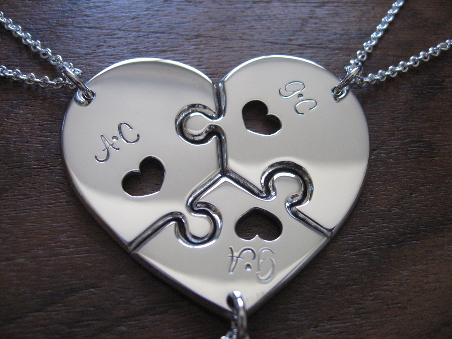 Three Piece Heart Puzzle with Hearts with Initials 2
