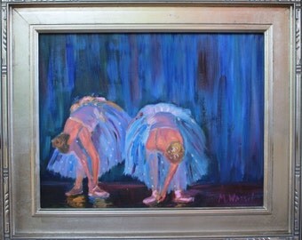 Original Oil Painting of Ballerina's / 11 x 14 / Point Shoe Preparation