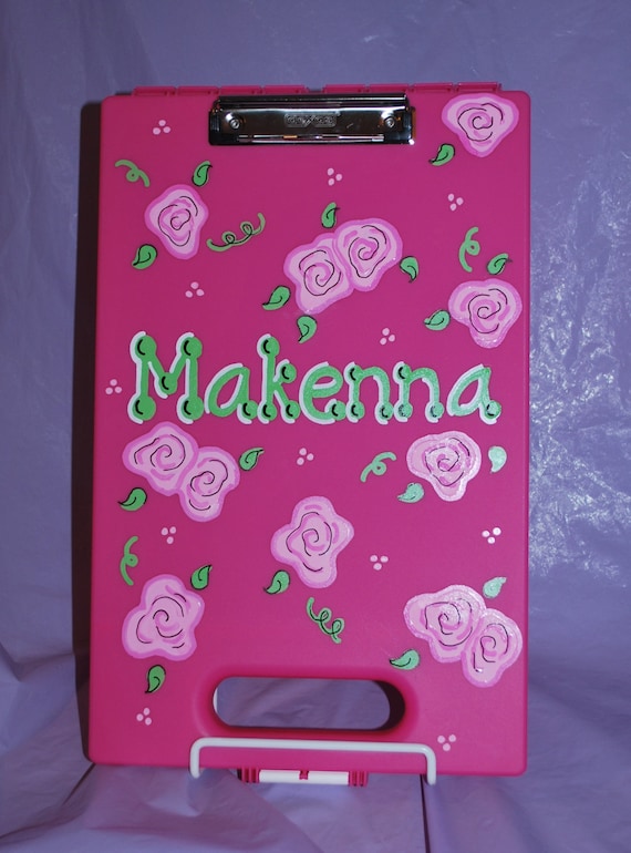 Kids Clipboard Storage Case Floral Hand Painted and