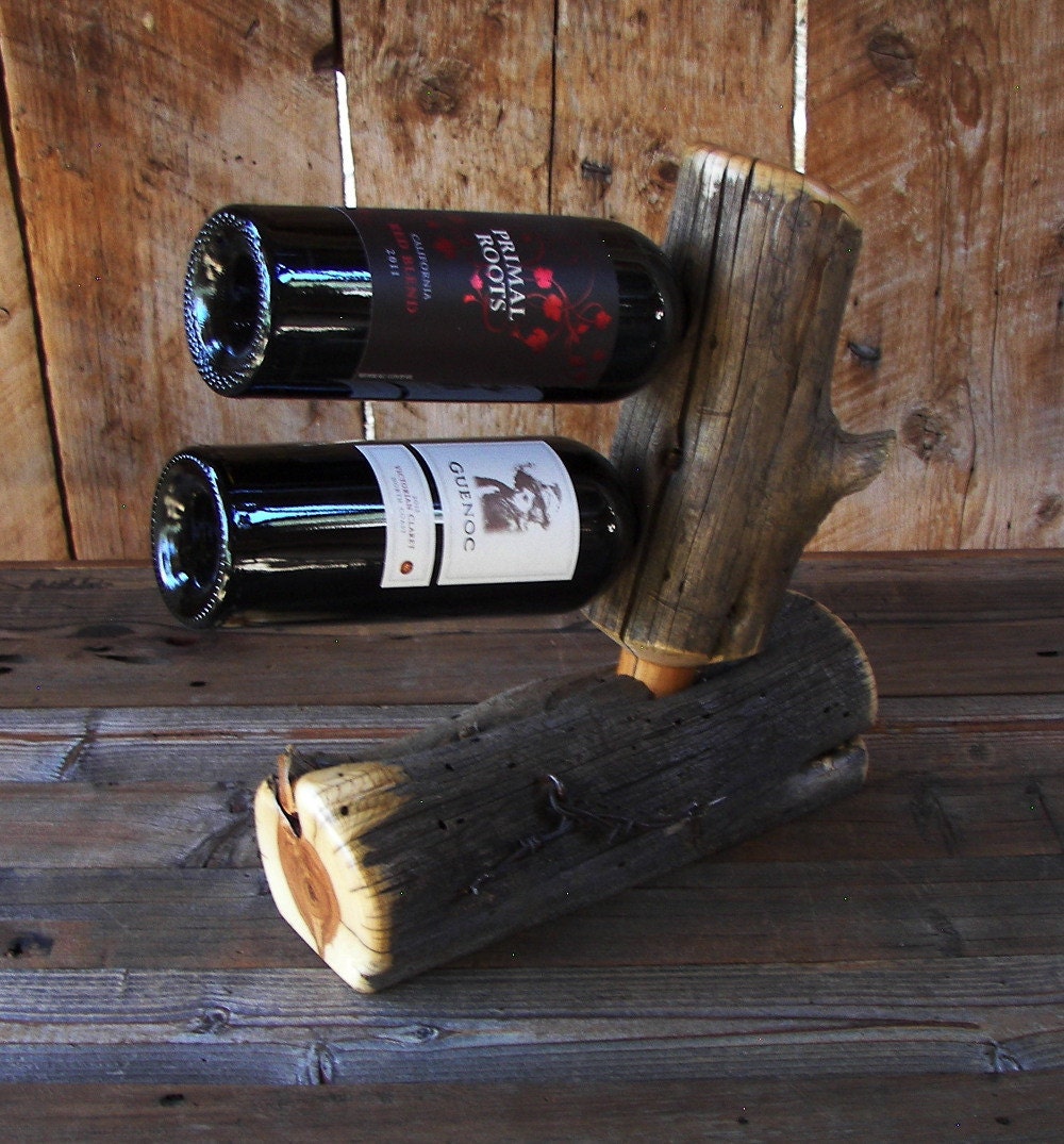 Rustic Log Fence Post Double Wine Holder by TheRusticNature