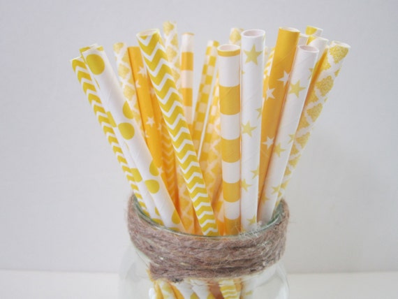Yellow Paper Party Drinking Straws ~ Wedding ~ Baby Shower ~ Set of 25 or 50 Il_570xn