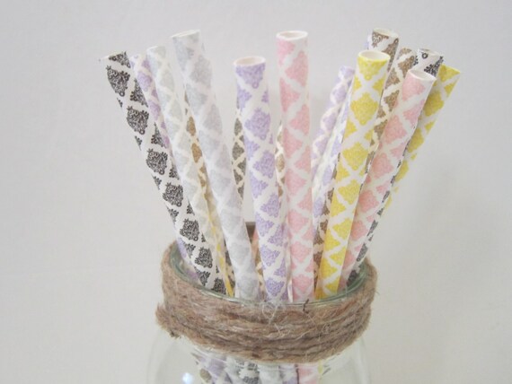 Damask Paper Drinking Party Straws ~ Wedding ~ Baby Shower ~ Set of 25 or 50 Il_570xn