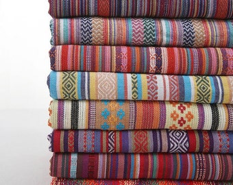Colorful Stripe Cotton Fabric Fabric BOHO Bohemian national Style Garment Bag Chair Cushion Fabric- 1/2 Yard (QT451)