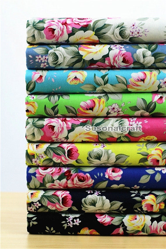 Flower Cotton Fabric Oil Painting Style Floral Denim Stretch
