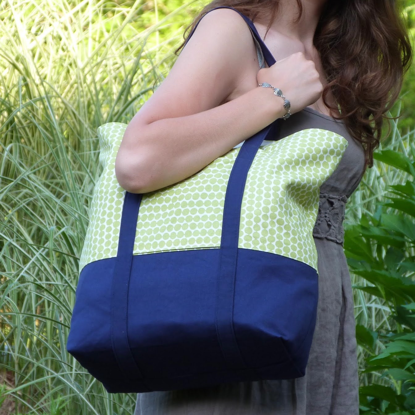 Large Tote Bag Canvas Diaper Bag Lined Market Bag Beach