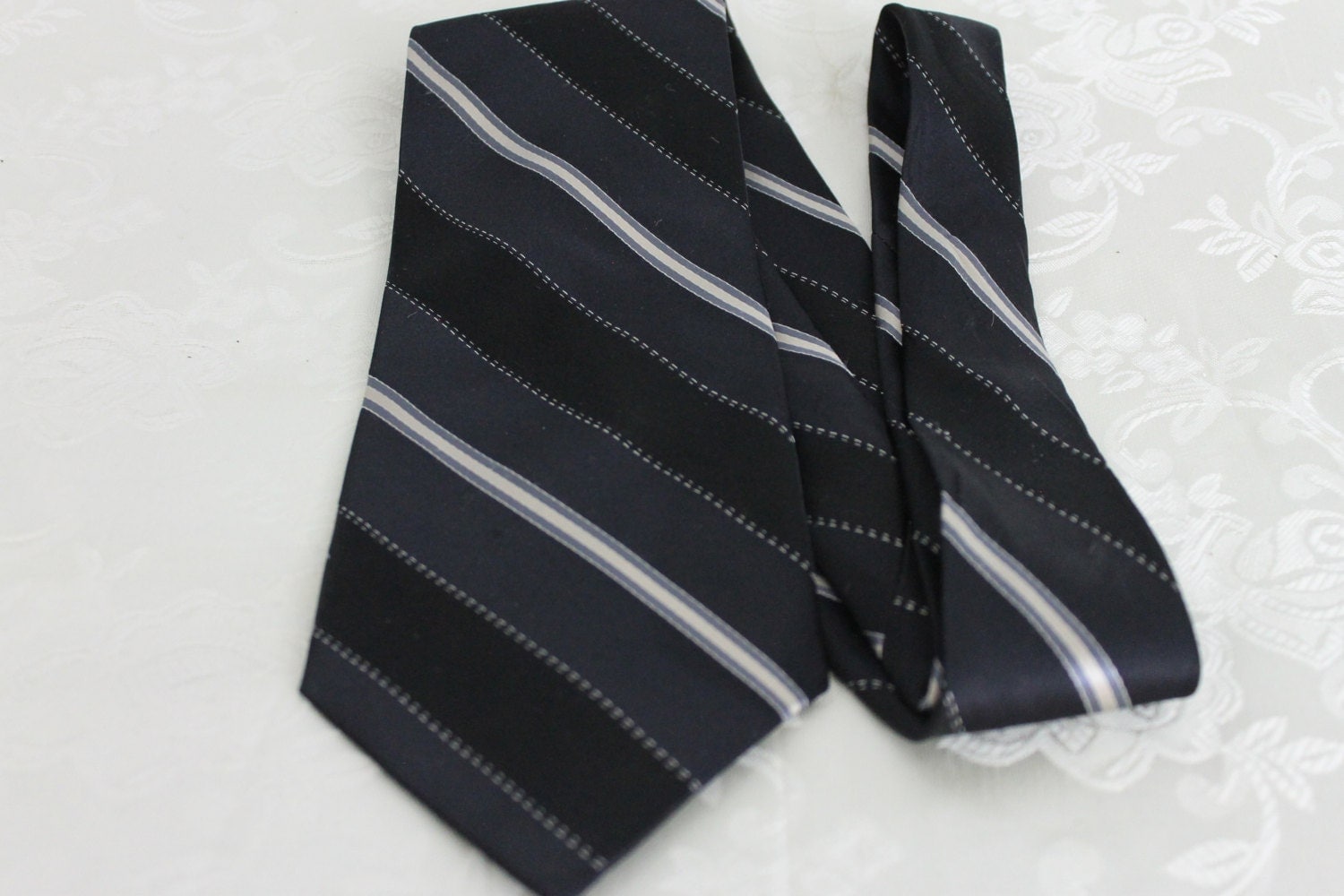 Vintage Mens Silk Tie Calvin Klein Black and Silver Haute Juice