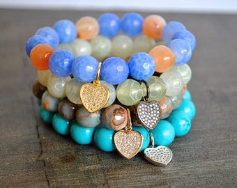 PAVE CZ HEARTS charm-stretch bracelet