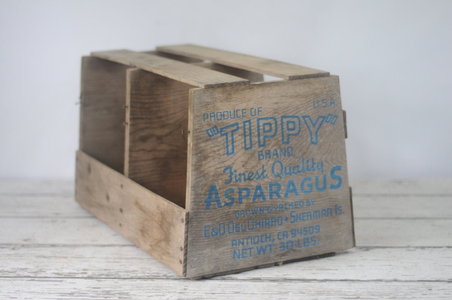 Vintage Old Wood Asparagus Crate Primitive Produce Crate Farm Antique Box Tippy Brand USA