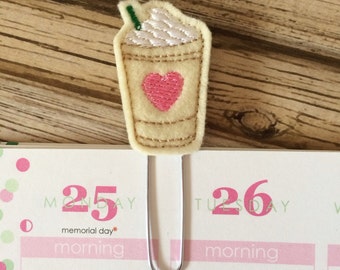 Coffee Planner Clip, Coffee Bookmark, Coffee Cup Page Clip, Coffee Paper Clip, Coffee Planner Accessories - Pink