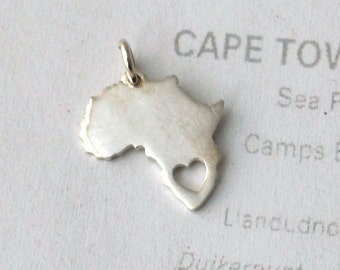 Africa pendant, sterling silver pendant, silver HEART africa, silver africa pendant, .925 africa pendant, heart africa pendant, pendant