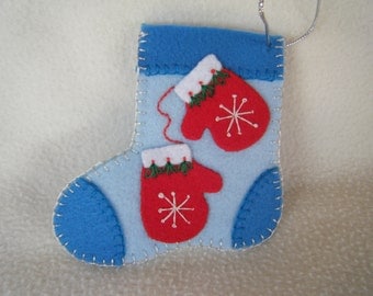 Felt Light Blue Snowflake Mittens Stocking Ornament/Gift Card Holder