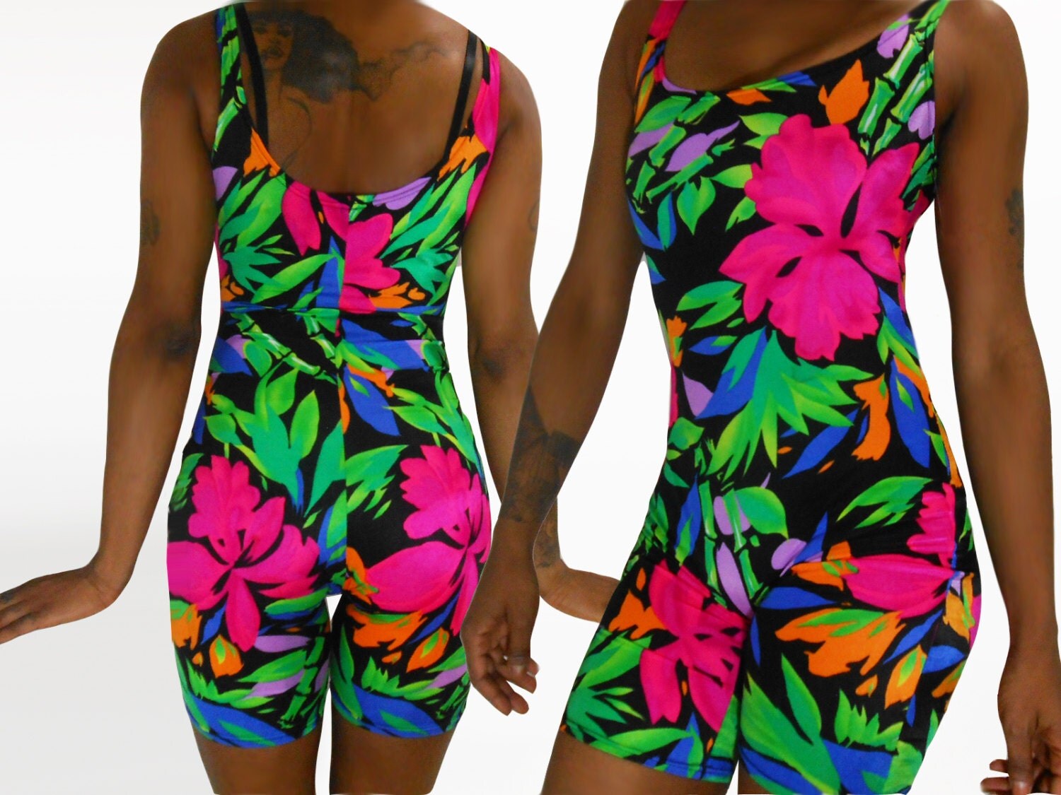 Women Bodysuit/ Spandex Bodysuit/ Tropical Shorts/ Womens