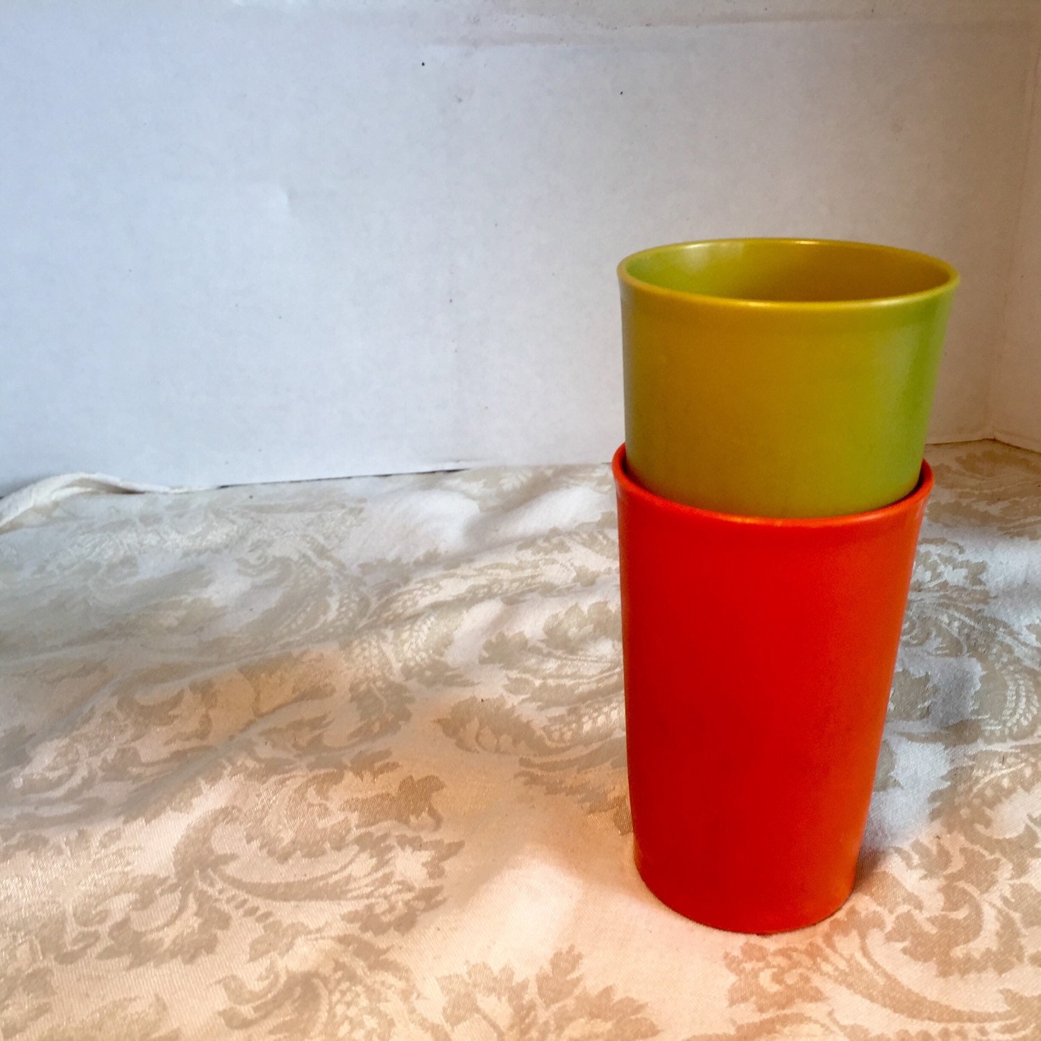 Vintage Tupperware Tumblers in Orange and Green / Plastic