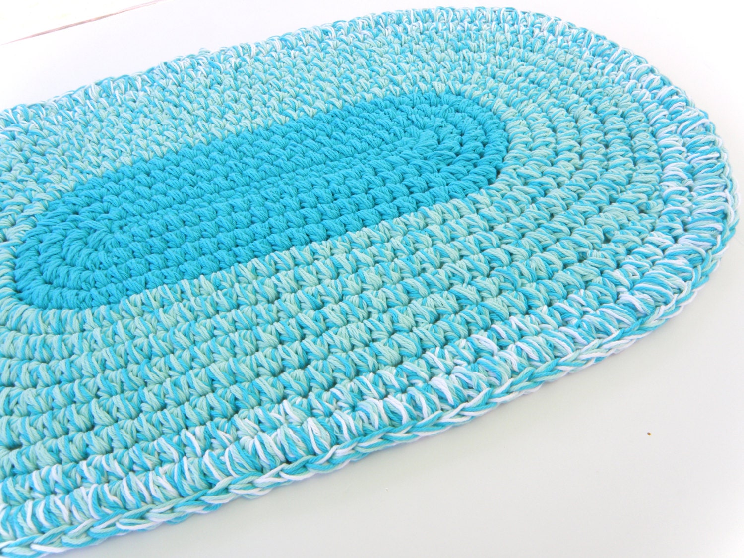 Aqua Blue Cotton Bath Mat Thick and Plush Baby Nursery Rug