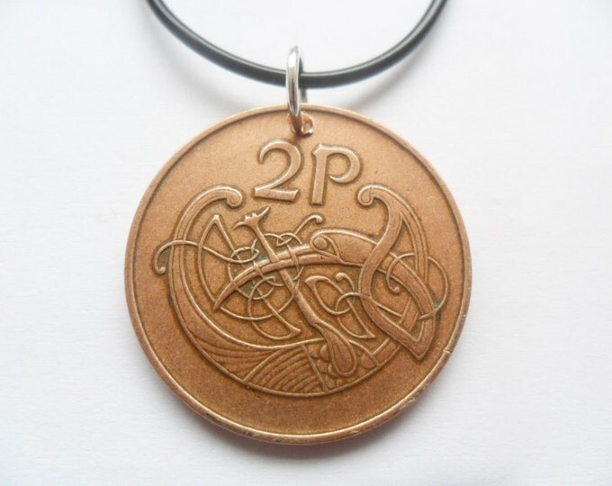 1982 Irish coin necklace old two pence 2p pendant, year 1982